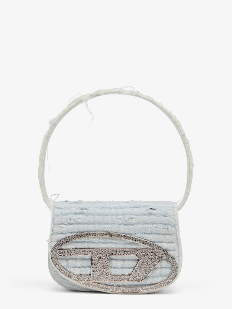 1DR denim shoulder bag with rhinestone D logo