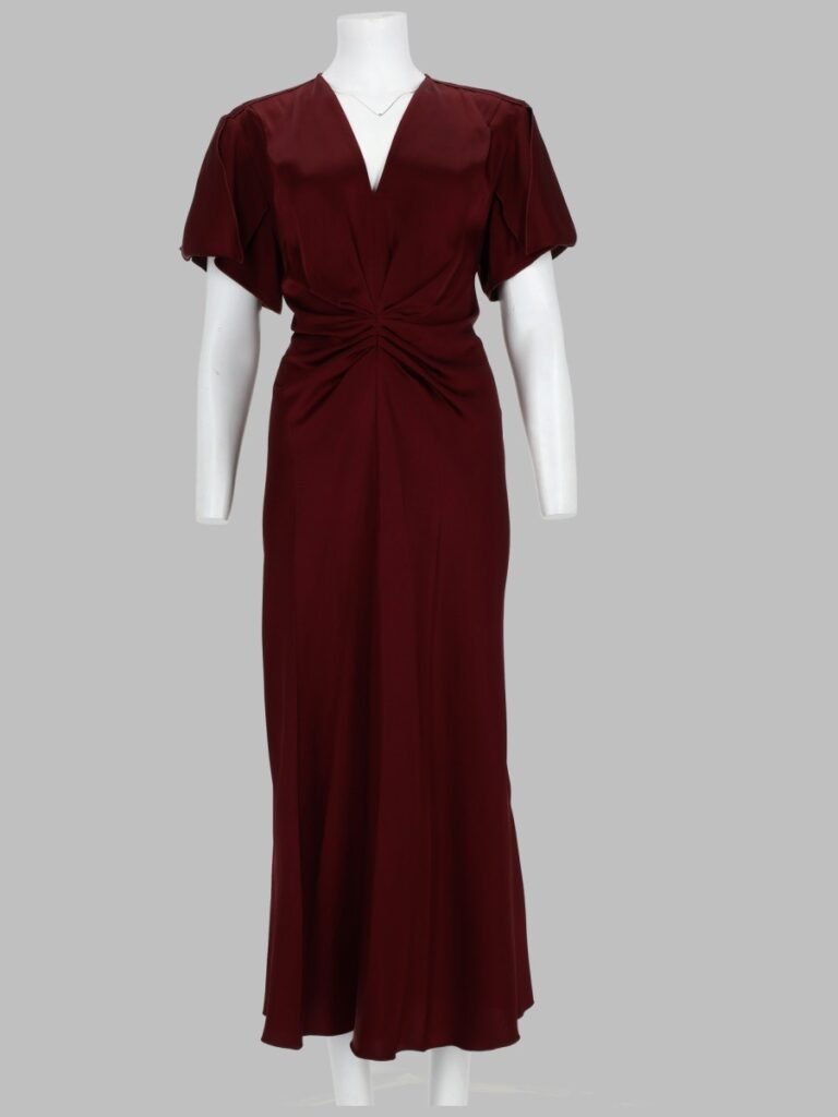 ABITO MIDI CON DRAPPEGGIO E SCOLLO A V