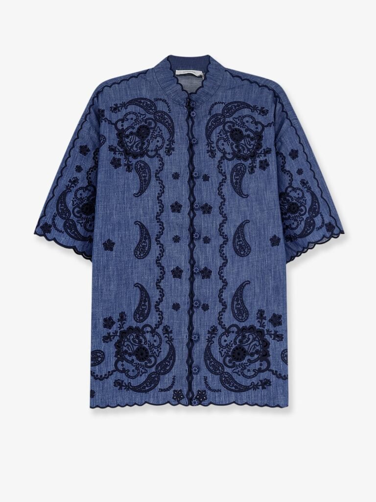 Aster denim shirt with all-over contrasting embroidery