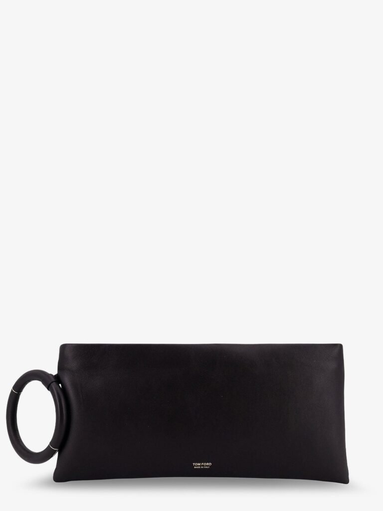 Aura leather clutch bag with lettering logo on the front