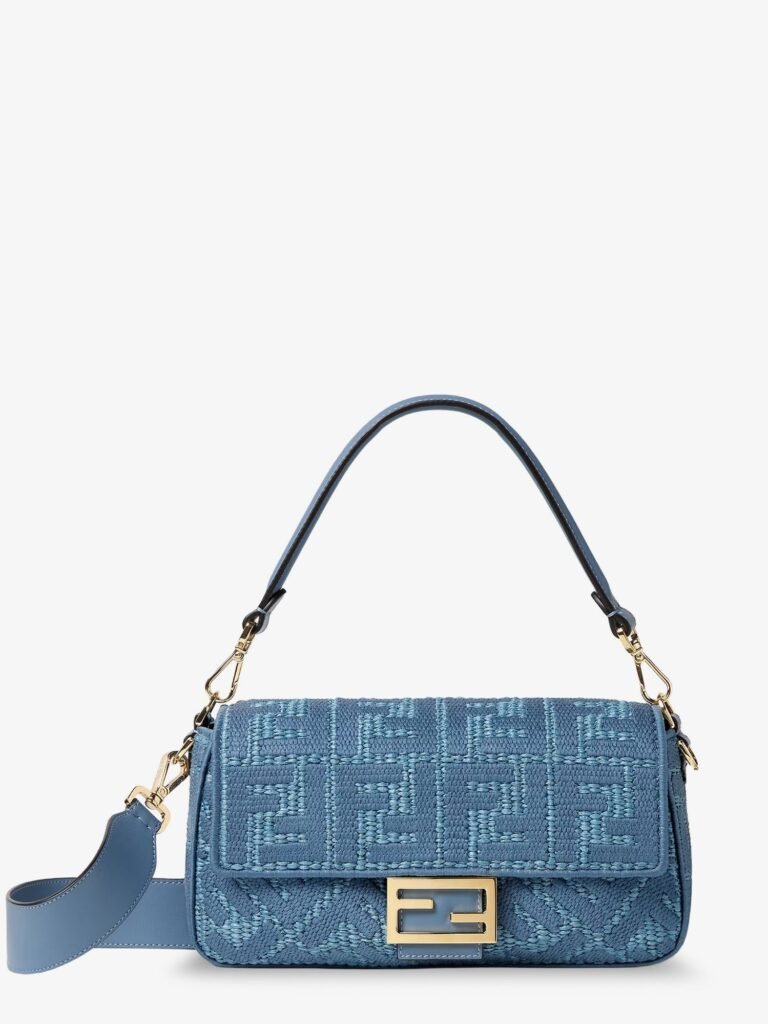 Baguette® handbag in raffia with all-over FF embroidery