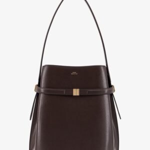 Belted leather bucket bag