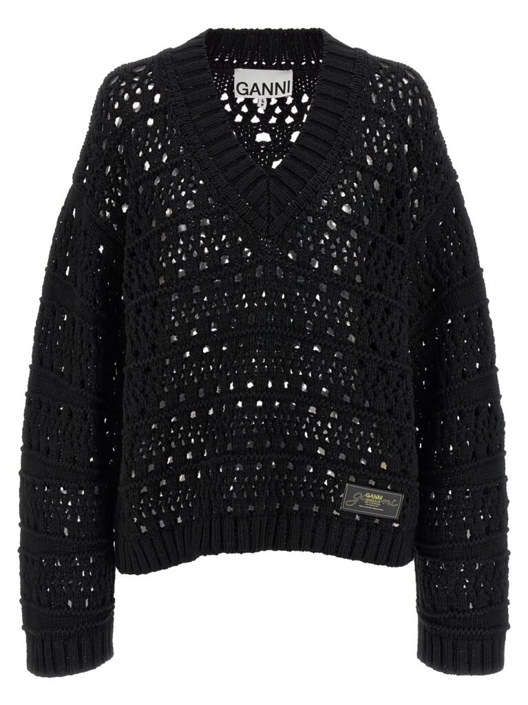'Black Crochet V-neck' sweater