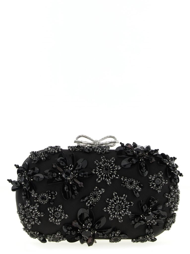 'Black Satin Floral Crystal' clutch