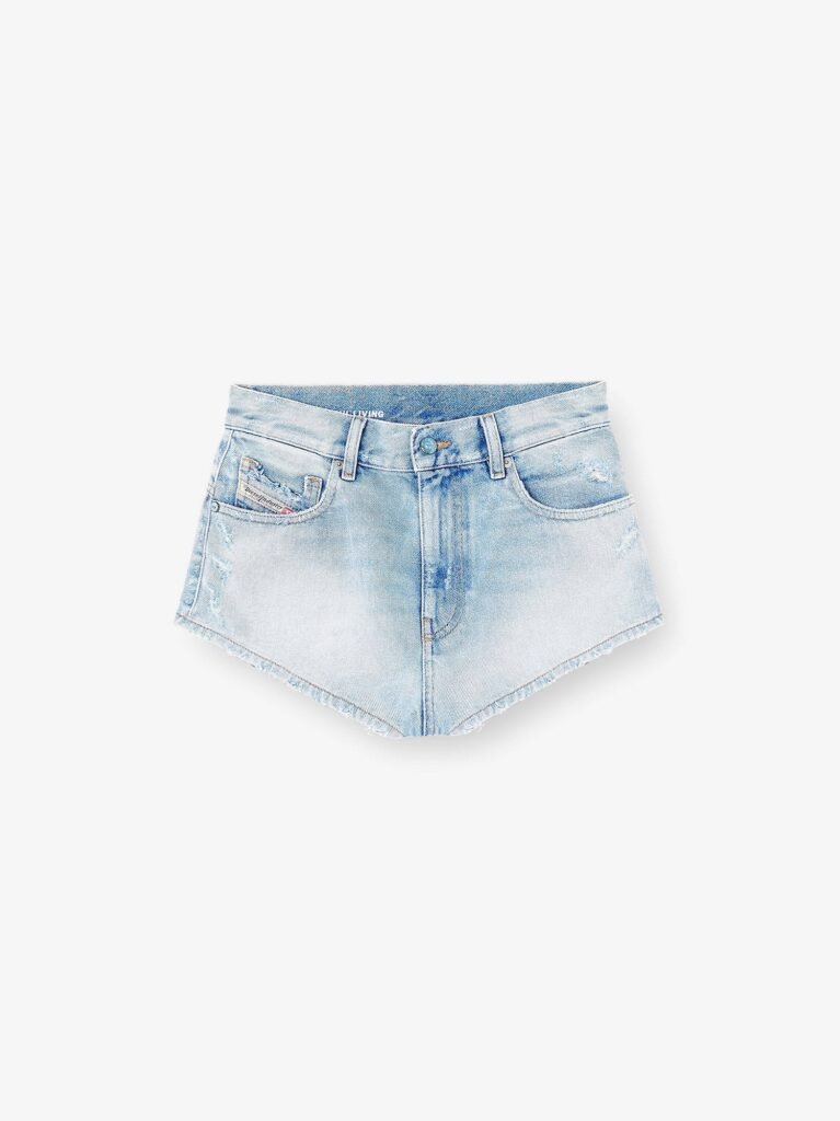 Blue denim shorts with destroyed effect