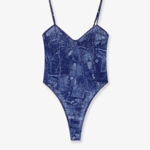 Bridget nylon bodysuit with denim print
