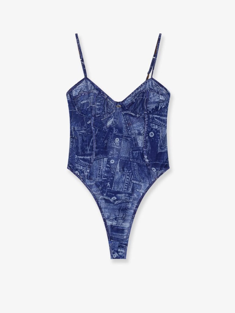 Bridget nylon bodysuit with denim print
