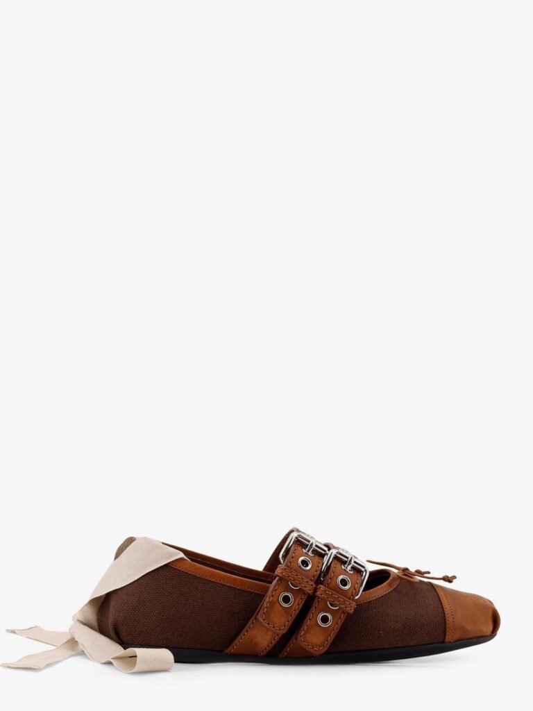 Canvas and leather blend ballerinas