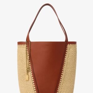 Chloé Spin leather and raffia shoulder bag