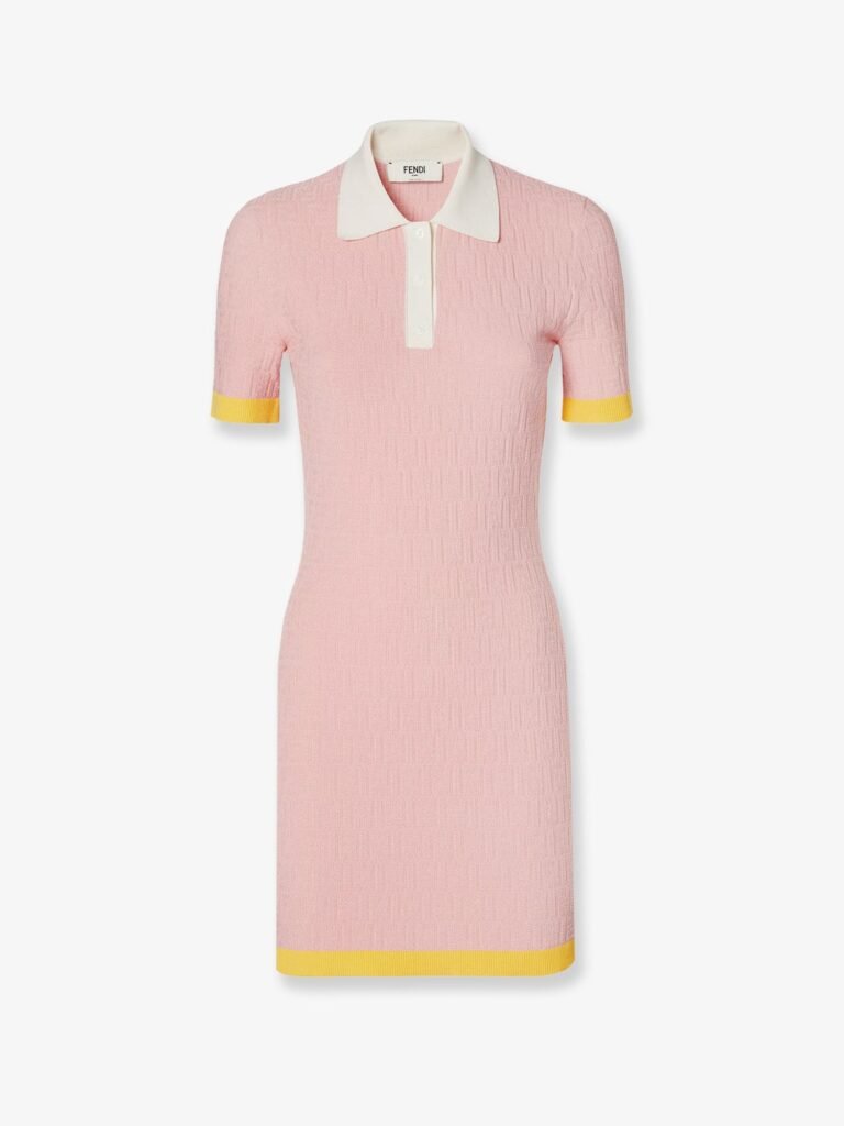 Cotton and silk blend short dress with all-over FF motif