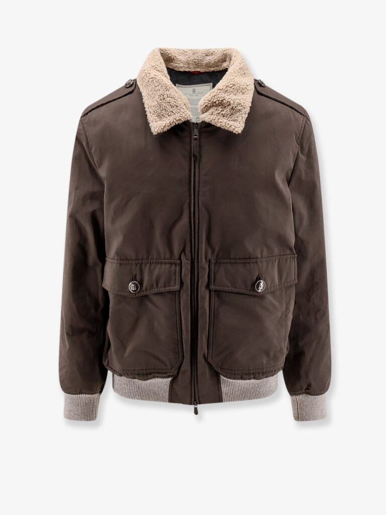 Cotton blend jacket with fur collar