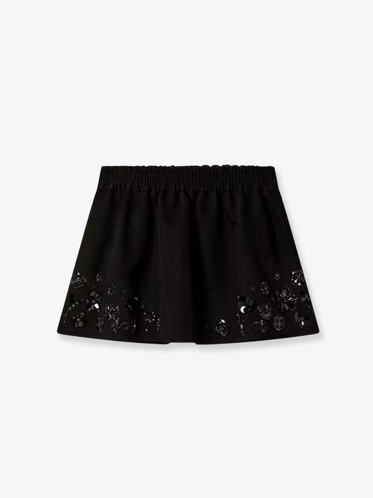 Cotton blend midi skirt with floral sequin and crystal details