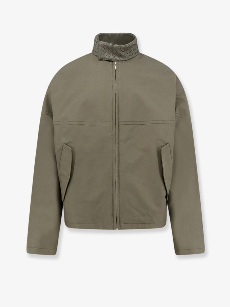 Cotton jacket with Intrecciato leather detail