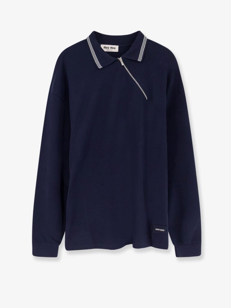 Cotton polo shirt with asymmetric metal zip detail