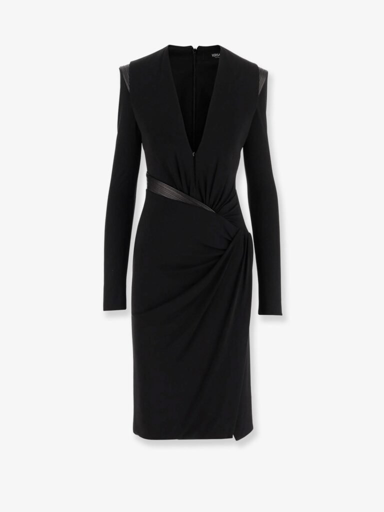 Crepe mini dress with V-neckline