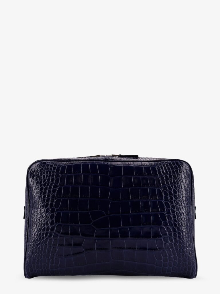 Croco print leather laptop pouch
