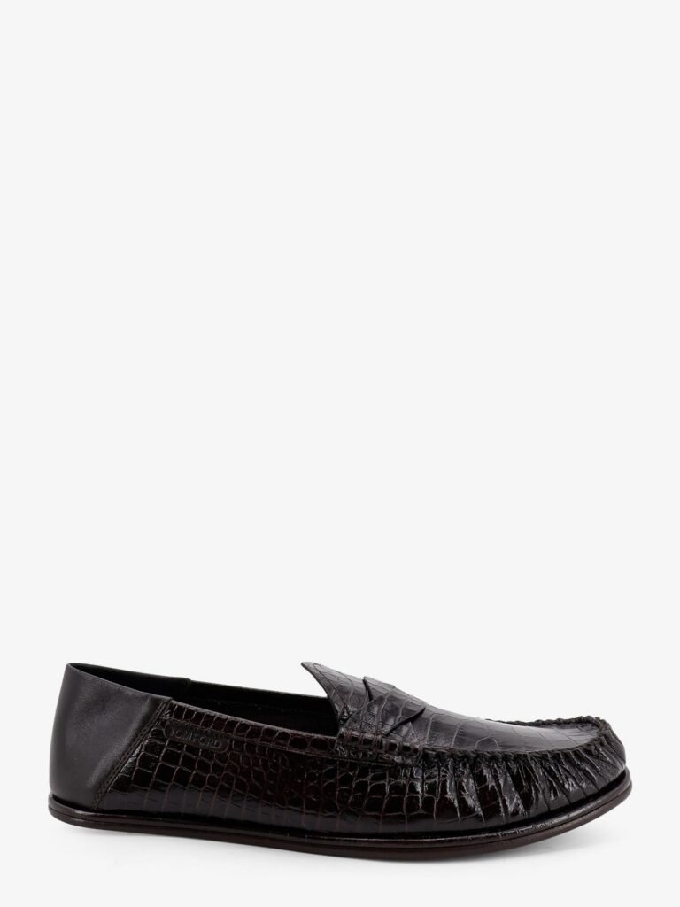 Crocodile-print leather loafers