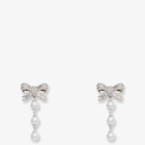 Crystal Bow Pearl Droplet Earrings
