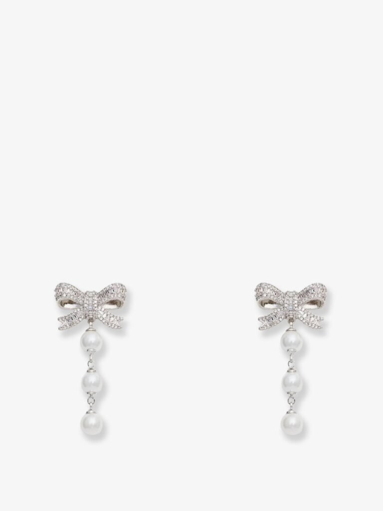 Crystal Bow Pearl Droplet Earrings