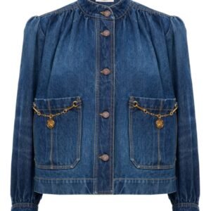 DENIM HIGH NECK GATHERED JACKET