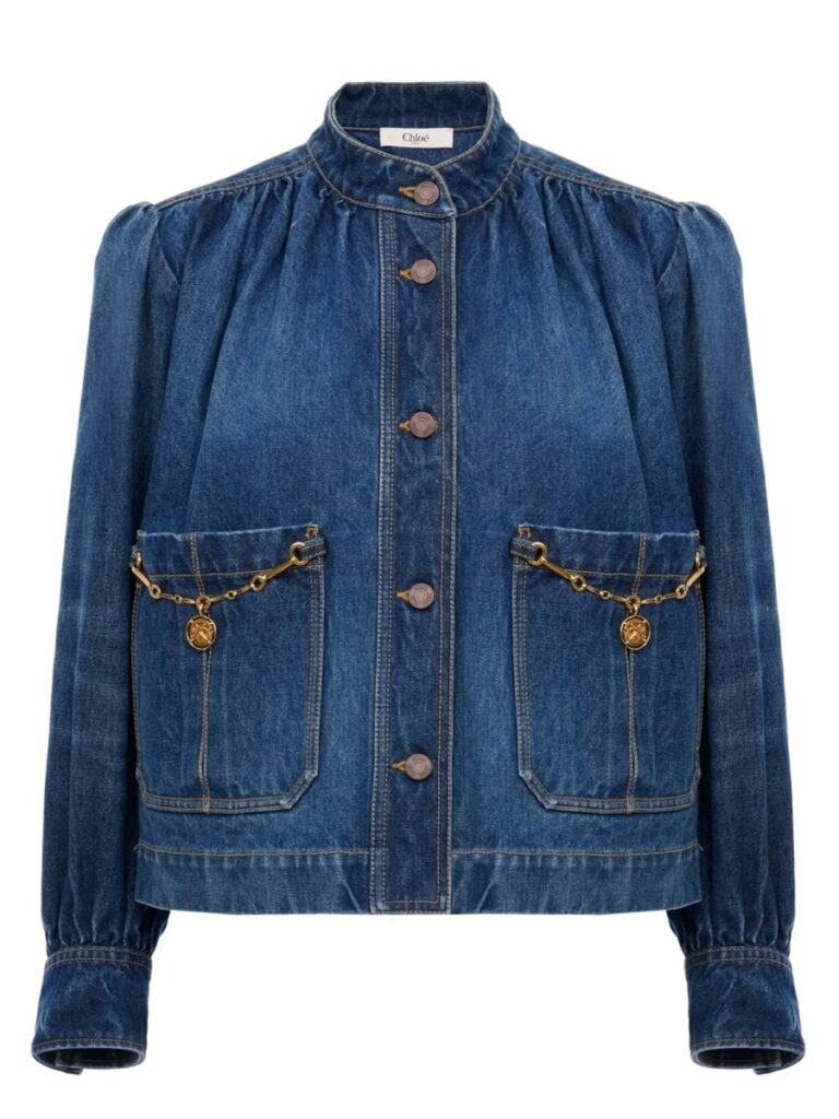 DENIM HIGH NECK GATHERED JACKET
