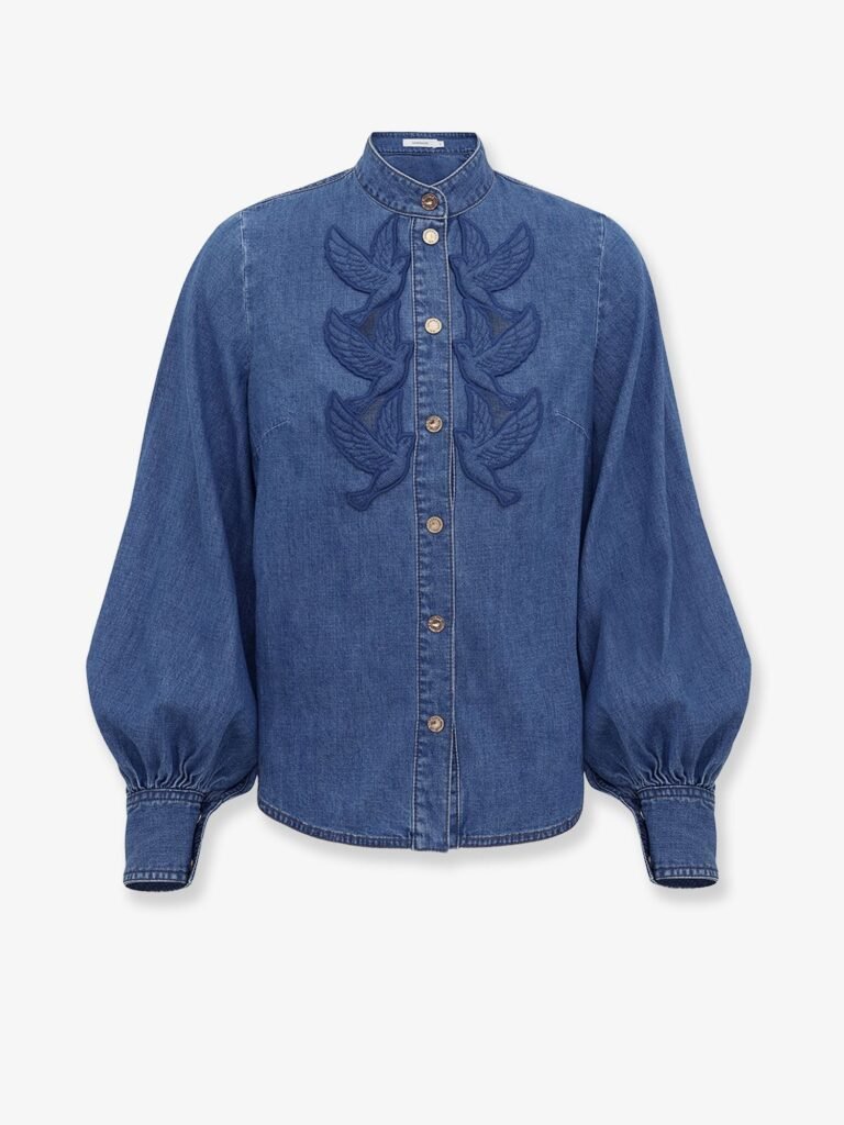Denim shirt with cut-out embroidery