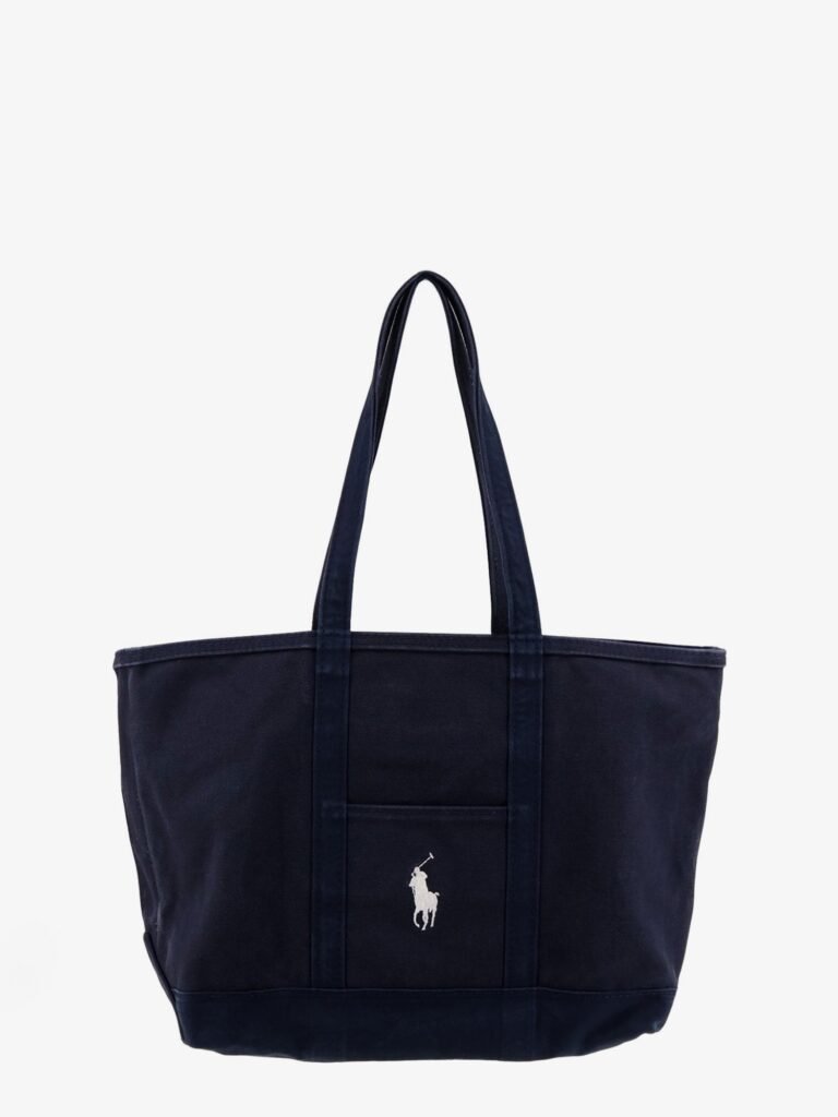 Denim shoulder bag with embroidered logo on the front