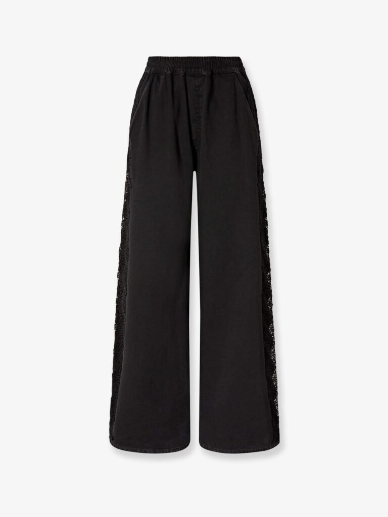Denim trousers with lace detail on the side