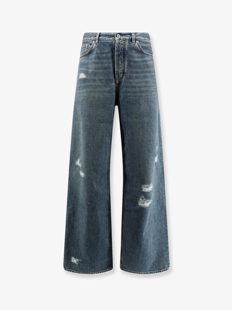 Destroyed-effect blue denim jeans
