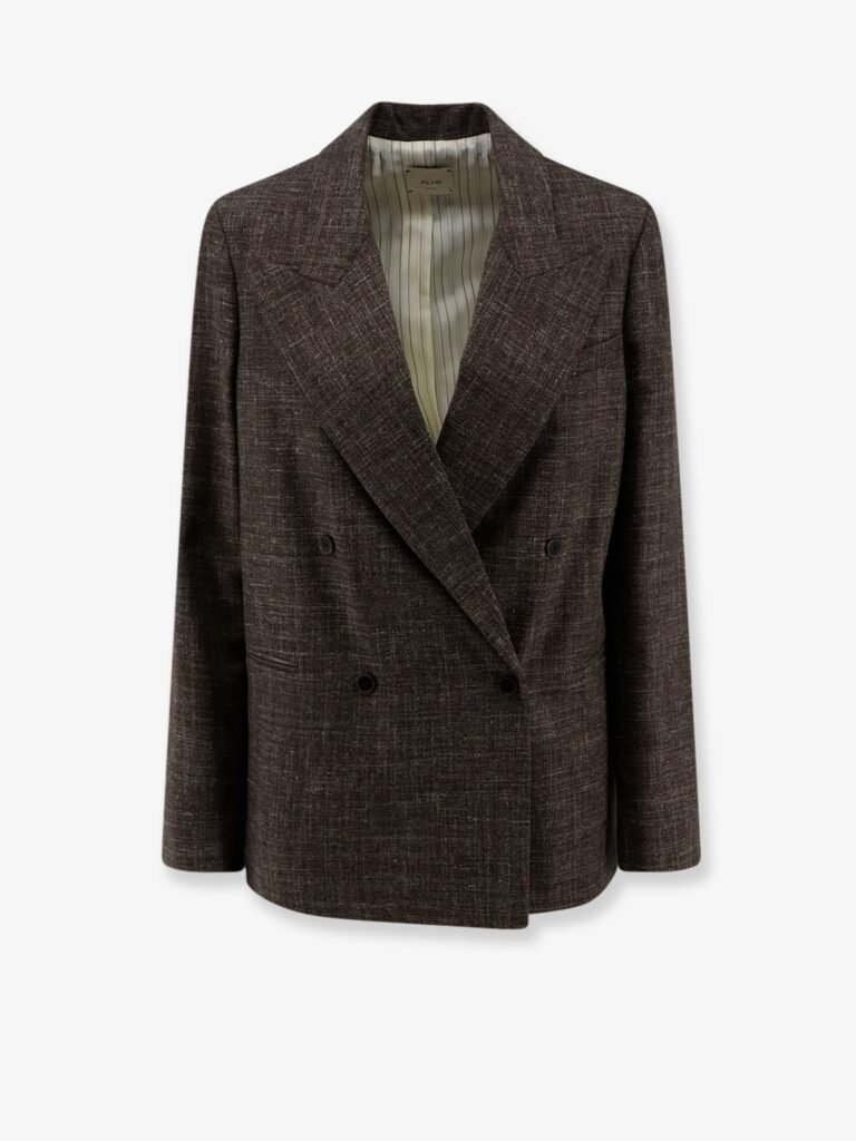 Double-breasted wool and linen blend blazer