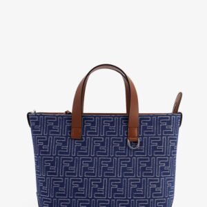 FF jacquard fabric and leather shopping bag