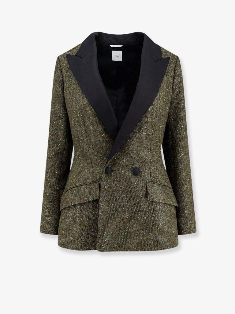 Fitted silk and virgin wool blend tweed blazer
