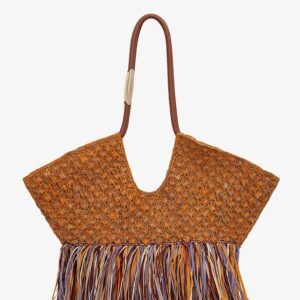 Golden Time rafia shoulder bag with fringe