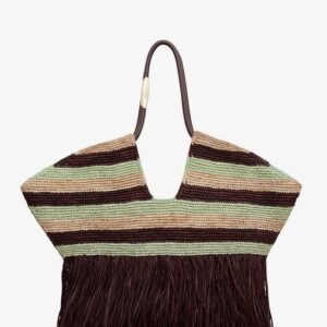 Golden Time rafia shoulder bag with fringe