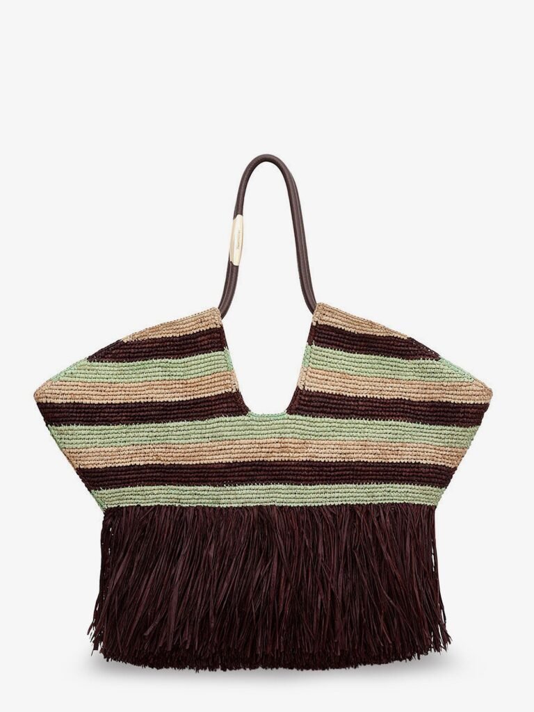 Golden Time rafia shoulder bag with fringe
