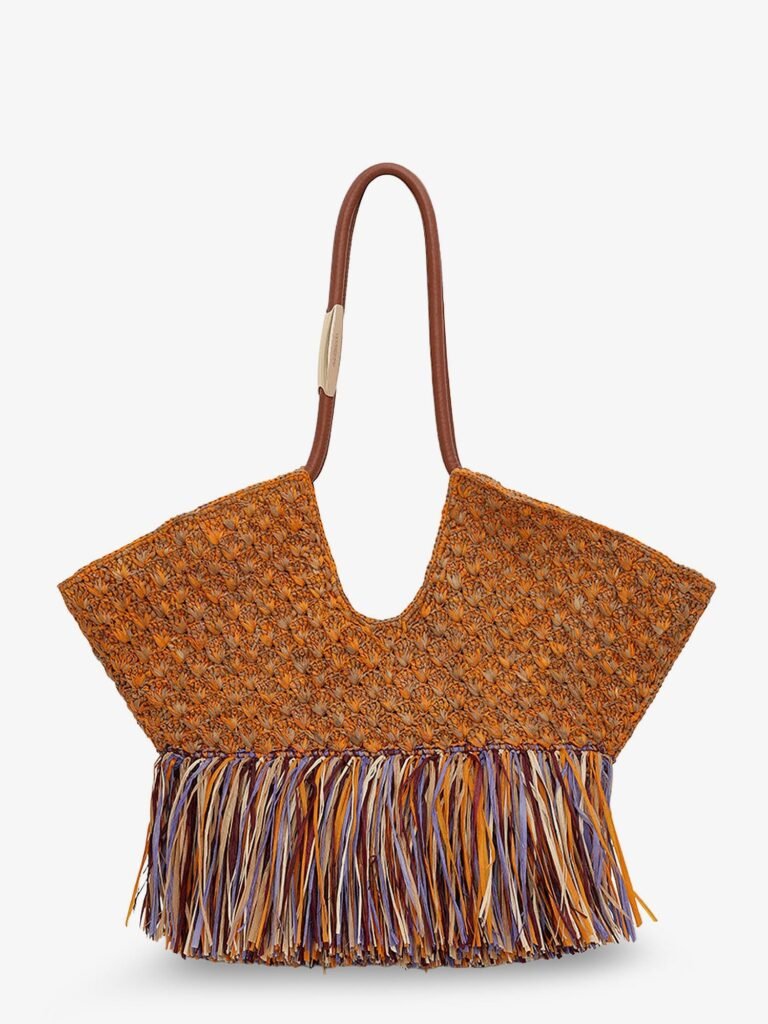 Golden Time rafia shoulder bag with fringe