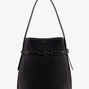 Hammered leather bucket bag with strap on the front