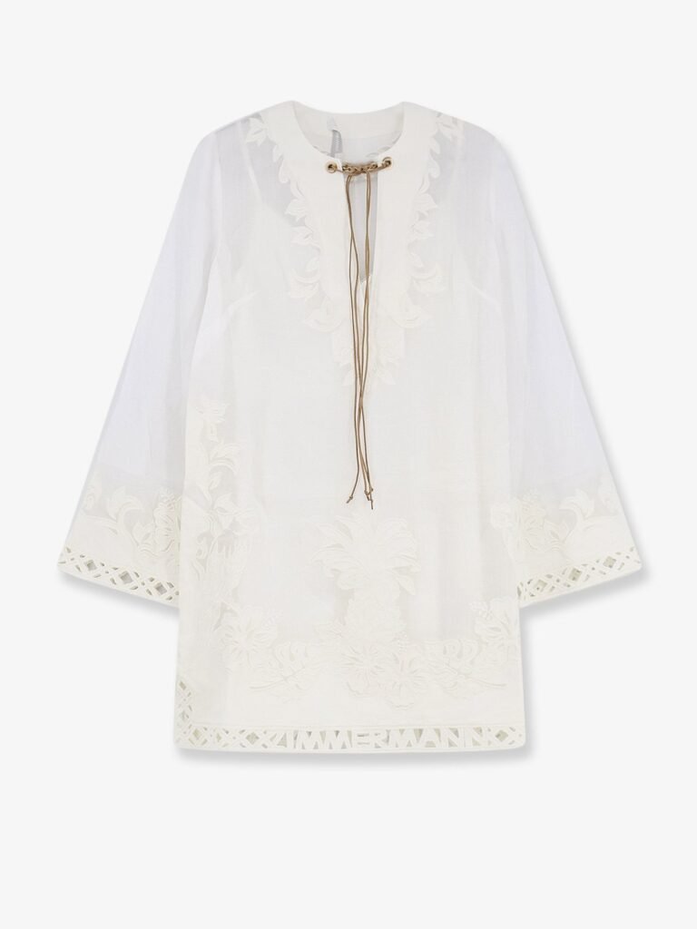 Indra ramie long dress with all-over embroidery