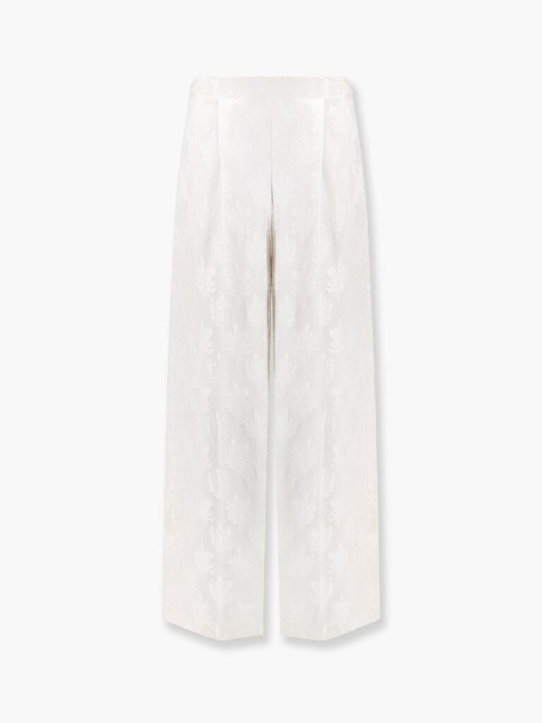 Jacquard silk trousers with floral motif