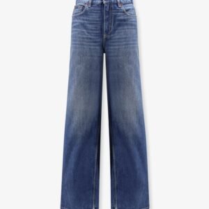 Jeans with leather logo tag