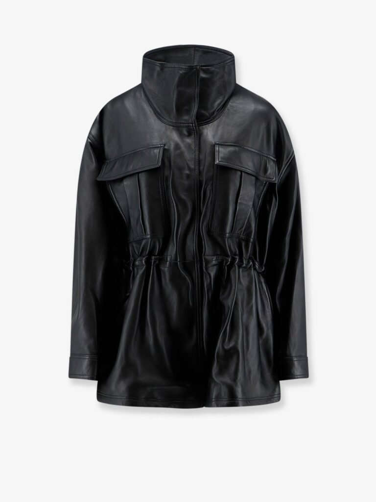 Leather jacket with adjustable drawstring waist