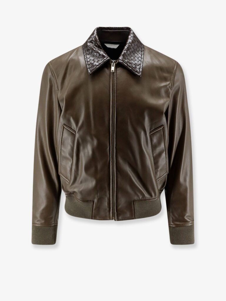 Leather Jacket with Ibntrecciato detail