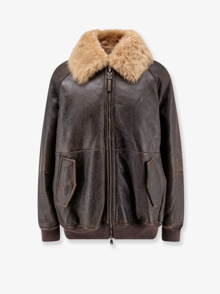 Leather jacket with shearling collar