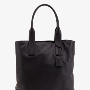 Leather shopping bag with logo lettering on the bottom