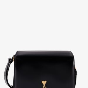 Leather shoulder bag with metal logo on the front