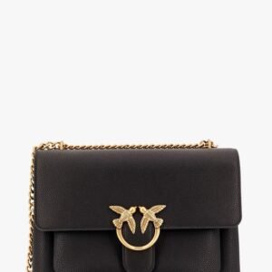 Leather shoulder bag with metal love birds buckle