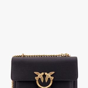 Leather shoulder bag with metal love birds buckle