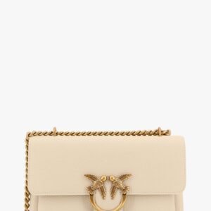 Leather shoulder bag with metal love birds buckle