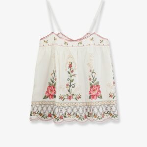 Linen and viscose top with embroidery