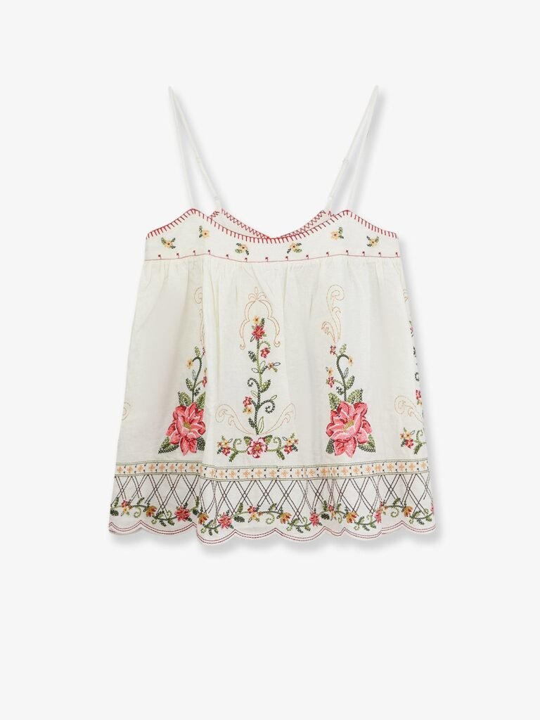 Linen and viscose top with embroidery